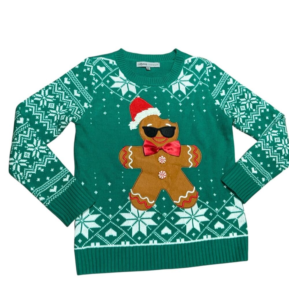 Absolutely Famous Womens Medium Green Ugly Christmas Sweater Gingerbread